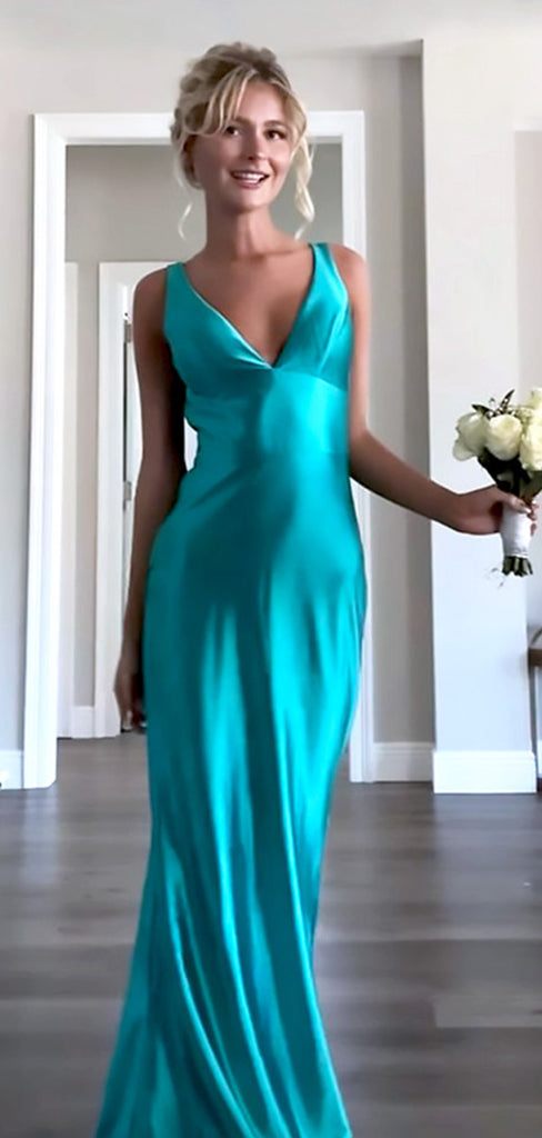 Sexy Blue V Neck Spaghetti Straps Side Slit Mermaid Sleeveless Evening Prom Dresses,WGP521