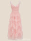 Pink V Neck A-line Party Dress Long Prom Dresses to Impress ,WGP1638