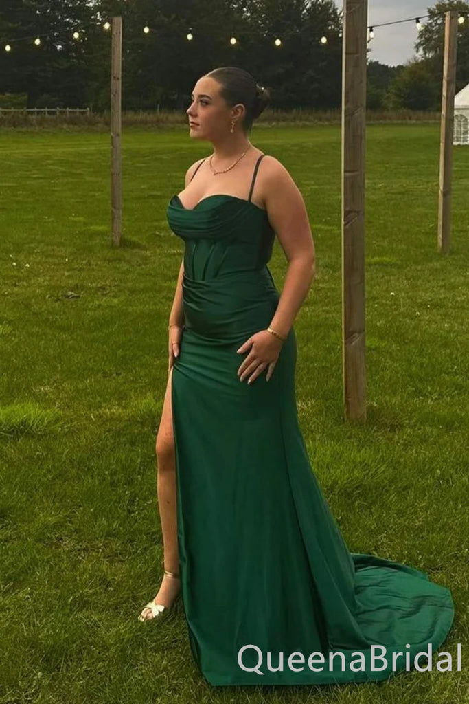 Sexy Spaghetti Straps Lace up Back Green Sweetheart Mermaid Long Party Dress Long Prom Dresses to Impress ,WGP1437