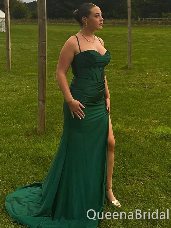 Sexy Spaghetti Straps Lace up Back Green Sweetheart Mermaid Long Party Dress Long Prom Dresses to Impress ,WGP1437