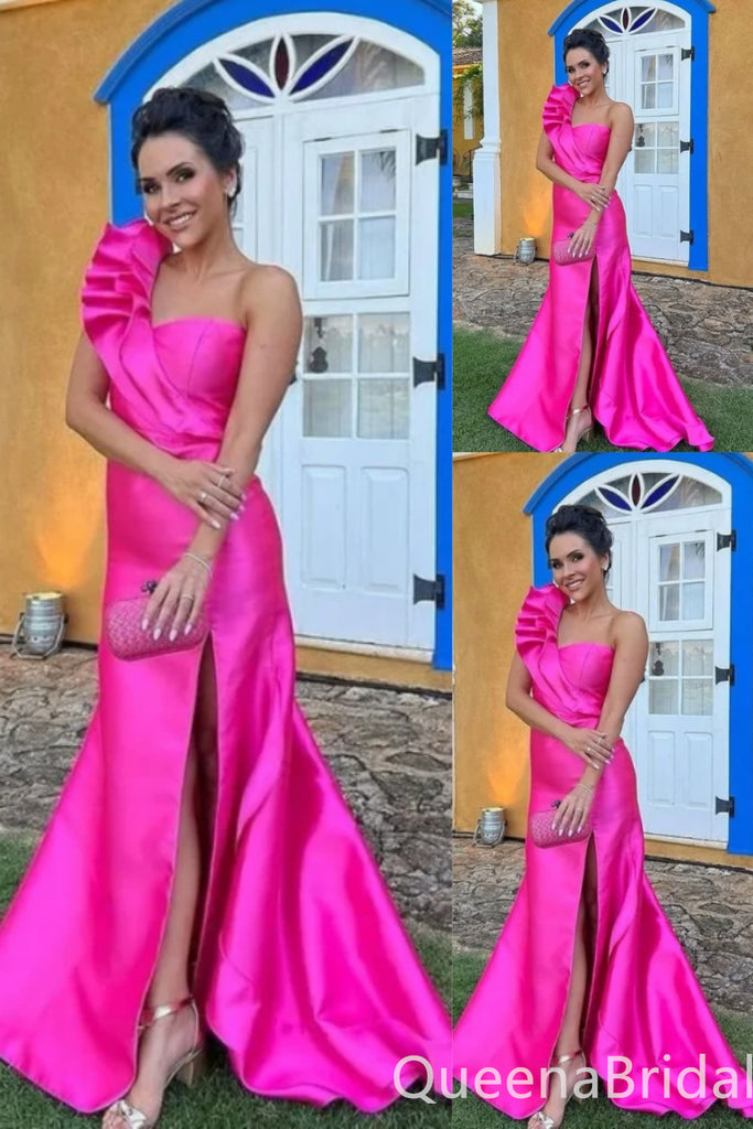 One Shoulder Sheath Evening Gown Maxi Long Evening Party Prom Dresses with Side Slit ,WGP1172