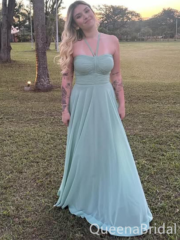 Halter Green A-line Party Dress Long Prom Dresses to Impress ,WGP1640