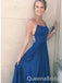 Sexy Blue Spaghetti Straps Lace Up Back Square Neck A-line Maxi Long Prom Dresses Evening Gown,WGP547