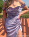 Gorgeous Velvet Lilac Off Shoulder Side Slit Mermaid Long Party Dress Prom Dresses,WGP1729