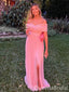 Pink Off the Shoulder Side Slit A-line Party Dress Long Prom Dresses to Impress ,WGP1641