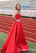 Sexy Strapless Red A-line Bow Knot Side Slit Long Party Dress Long Prom Dresses to Impress ,WGP1440