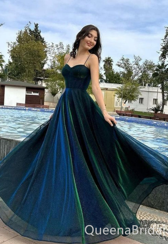 Gorgeous Green Spaghetti Straps A-line Evening Gown Long Evening Party Prom Dresses ,WGP1256