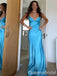 Blue Spaghetti Straps V Neck Embroidery Sheath Party Dress Long Prom Dresses to Impress ,WGP1642