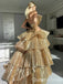 Stylish Gold Strapless A-line Tiered Party Dress Long Prom Dresses to Impress ,WGP1547