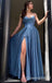 Sparkle Blue Spaghetti Straps A-line Evening Gown Long Evening Party Prom Dresses with Slit ,WGP1257