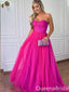 Strapless Hot Pink Sheer Corset Bodice A-line Evening Gown Maxi Long Evening Party Prom Dresses ,WGP1175