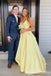 Yellow V Neck A-line Party Dress Long Prom Dresses to Impress ,WGP1473