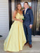 Yellow V Neck A-line Party Dress Long Prom Dresses to Impress ,WGP1473