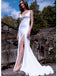 Elegant White Strapless Spaghetti Strap V Neck Mermaid Side Slit Long Wedding Dresses,WGP475