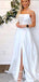 Elegant White Strapless Pleats A-Line Side Slit Long Wedding Dresses,WGP207