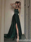 Elegant Green Spaghetti Straps Lace up Back A-line Evening Party Dress Long Prom Dresses to Impress ,WGP1379