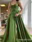 Sexy Unique Green Front Slit A-line Evening Gown Long Prom Dresses with Pleats,WGP676