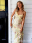 Elegant Yellow Spaghetti Strap Ruffles Colorful Beach Prom Dresses,WGP489