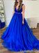 Charming Blue Plunging Beading A-line Evening Gown Long Prom Dresses  ,WGP692