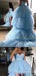 Sexy Elegant Strapless High Low Sweetheart Blue Tulle Evening Gown Long Prom Dresses with Trailing ,WGP664