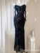 Sexy Black Lace Appliques Spaghetti Straps Mermaid Party Dress Long Prom Dresses to Impress ,WGP1550