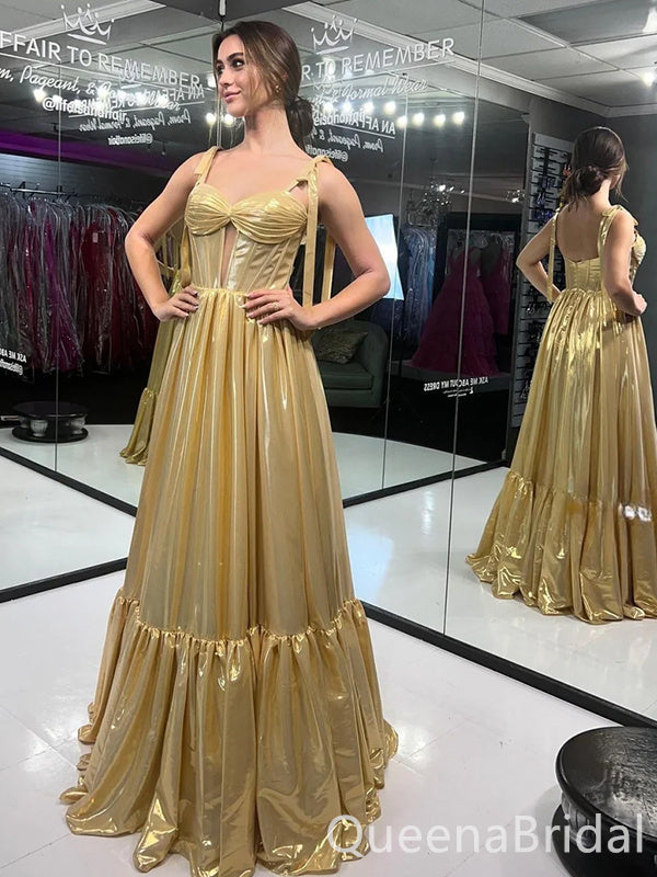 Gorgeous Gold A-line Sweetheart Party Dress Long Prom Dresses to Impress ,WGP1551