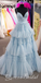 Light Blue A-line Plunging Layer Evening Ball Gown Maxi Long Evening Party Prom Dresses ,WGP1077