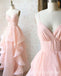 Light Pink Spaghetti Straps V Neck A-line Evening Gown Long Evening Party Prom Dresses ,WGP1262