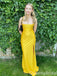 Sexy Yellow Mermaid Straight Neck Side Slit Long Party Dress Long Prom Dresses to Impress ,WGP1446