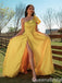 Elegant One Shoulder Yellow A-line Side Slit Long Party Dress Long Prom Dresses to Impress ,WGP1447