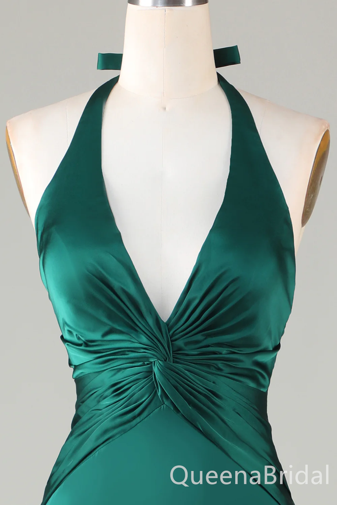 Green Halter Plunging Mermaid Open Back Evening Gown Long Evening Party Prom Dresses ,WGP1265