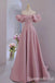 Elegant Pink Off the Shoulder Bubble Sleeves A-line Long Party Dress Long Prom Dresses to Impress ,WGP1402