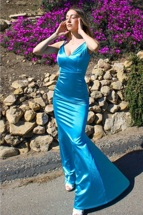 Elegant Blue V Neck Spaghetti Strap Mermaid Evening Long Prom Dresses,WGP479