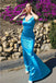 Elegant Blue V Neck Spaghetti Strap Mermaid Evening Long Prom Dresses,WGP479