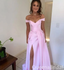 Elegant Pink Off the Shoulder V Neck A-line Long Party Dress Long Prom Dresses to Impress with Slit ,WGP1403