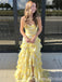 Sexy Yellow and White Sweetheart Ruffles Side Slit Sheath Long Party Dress Long Prom Dresses to Impress ,WGP1451