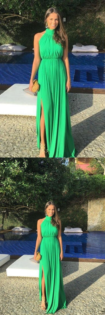 Elegant Green High Neck Sheath Party Dress Long Prom Dresses to Impress ,WGP1555