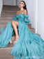 Gorgeous Off Shoulder A-line Open Back Evening Gown Long Evening Party Prom Dresses with Slit ,WGP1267