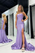 Elegant Light Purple Sequin Beading Side Slit Mermaid Long Evening Prom Dresses,WGP506