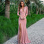 Pink Mermaid Long Sleeves V-neck Side Slit Maxi Long Party Prom Dresses,WGP311