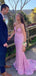 Sexy Pink Mermaid Deep V-neck Spaghetti Straps Long Evening Gown Prom Dresses ,WGP576