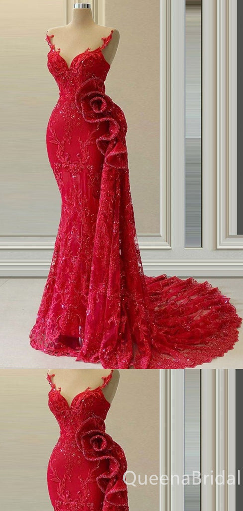 Gorgeous Sexy Red Strapless Lace Appliques Mermaid Evening Gown Long Formal Dresses Prom Dresses ,WGP771