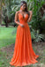 Orange Spaghetti Straps A-line Evening Gown Long Evening Party Prom Dresses  ,WGP1269