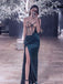 Sexy Bubble Dark Green Illusion Side Slit Mermaid Evening Long Prom Dresses,WGP455