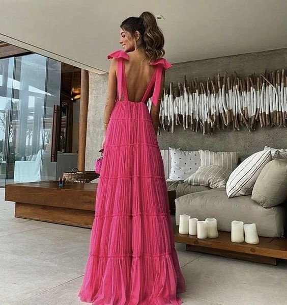 Sexy Open Back V Neck A-line Party Dress Long Prom Dresses to Impress ,WGP1558