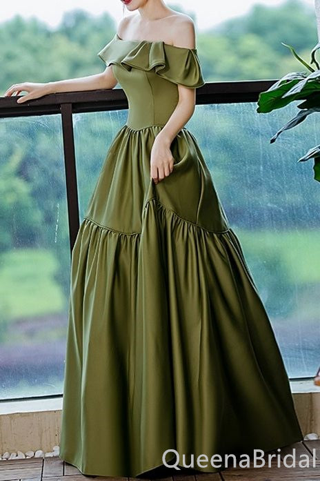 Gorgeous Off Shoulder Green Lace up Back A-line Long Party Dress Prom Dresses,WGP1743