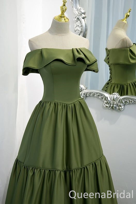 Gorgeous Off Shoulder Green Lace up Back A-line Long Party Dress Prom Dresses,WGP1743