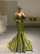 Elegant Bubble Pleats Green Off Shoulder Mermaid Evening Long Prom Dresses,WGP456