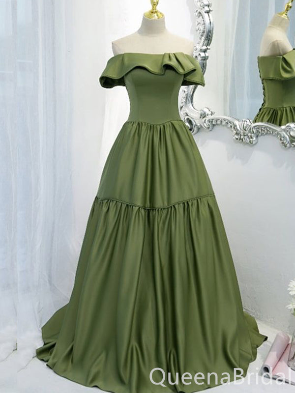 Gorgeous Off Shoulder Green Lace up Back A-line Long Party Dress Prom Dresses,WGP1743