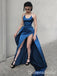 Sexy Halter With Pleats Side Slit Backless Blue Sheath Evening Prom Dresses ,WGP394